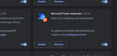 Screenshot of installed power automate extension