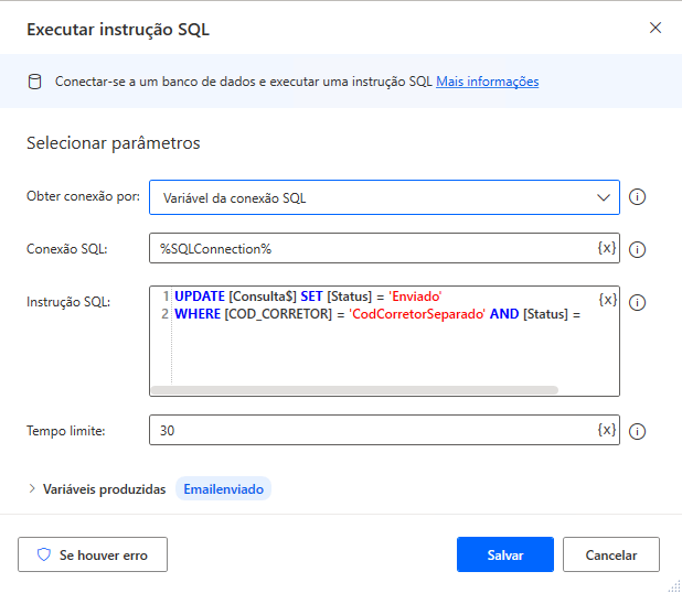 run SQL statement