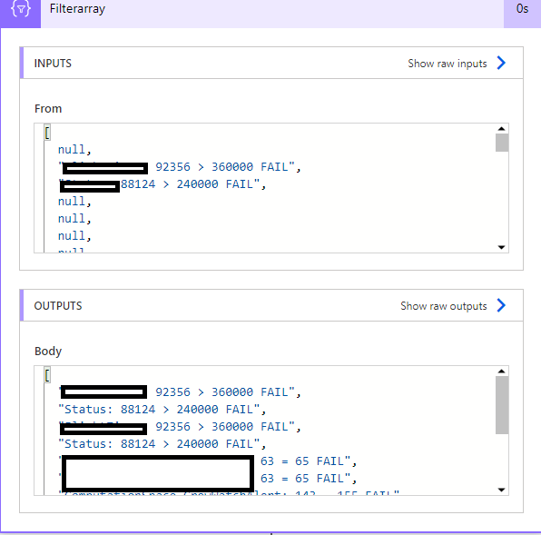 This is the result from the filter array where it contains '"FAIL". The output here is my desired output