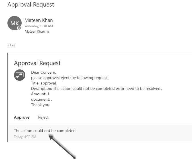 error when going to approve and reject
