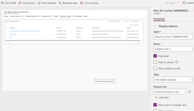 main table form configuration showing the tab with the sibgrid