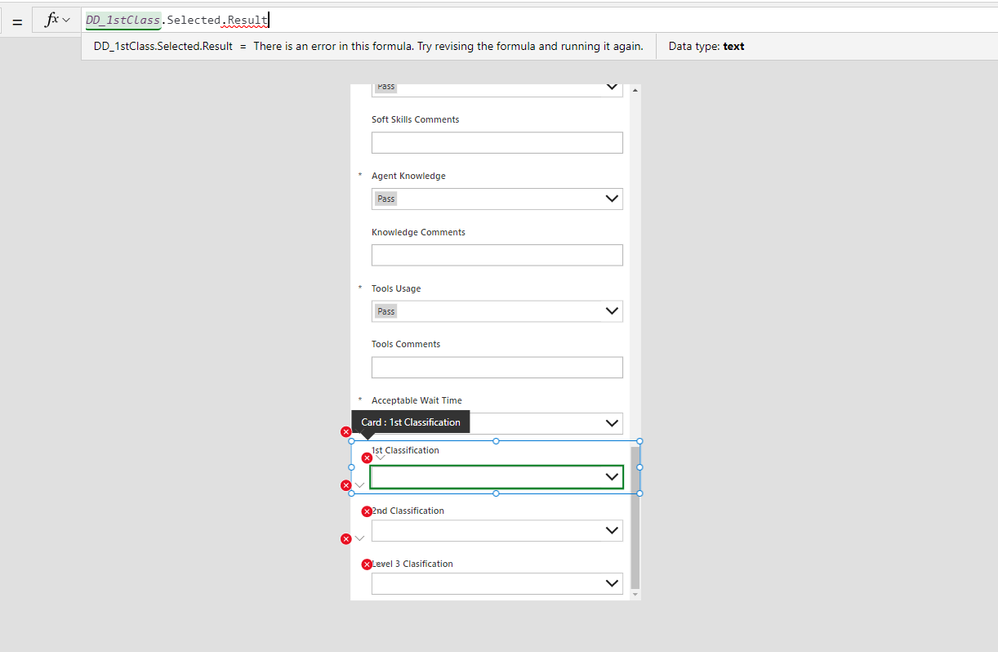 This (Update) error for the whole data card on Update DD1stclass is the Dropdown name