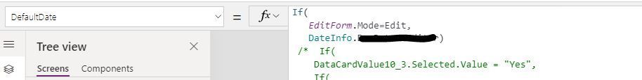 This is the DefaultDate of the datepicker control. Here you can see the attempted "date info" variable being passed.