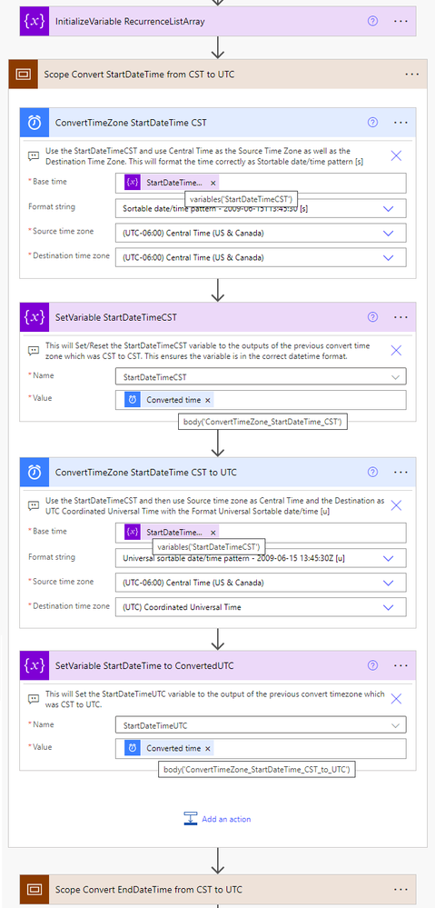 Second Part of Flow to Convert StartDateTime CST to UTC