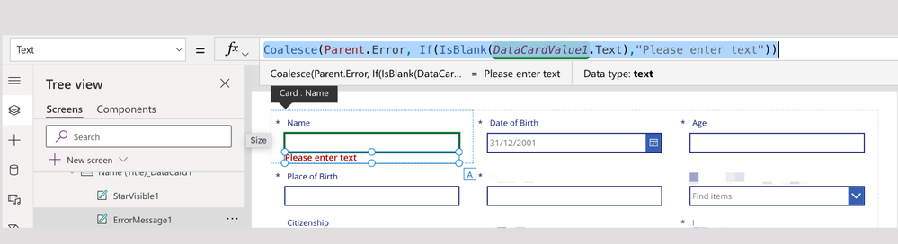 Error message label condition