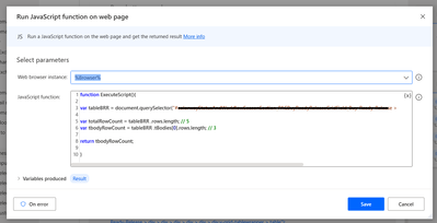 JavaScript to count HTML table Row