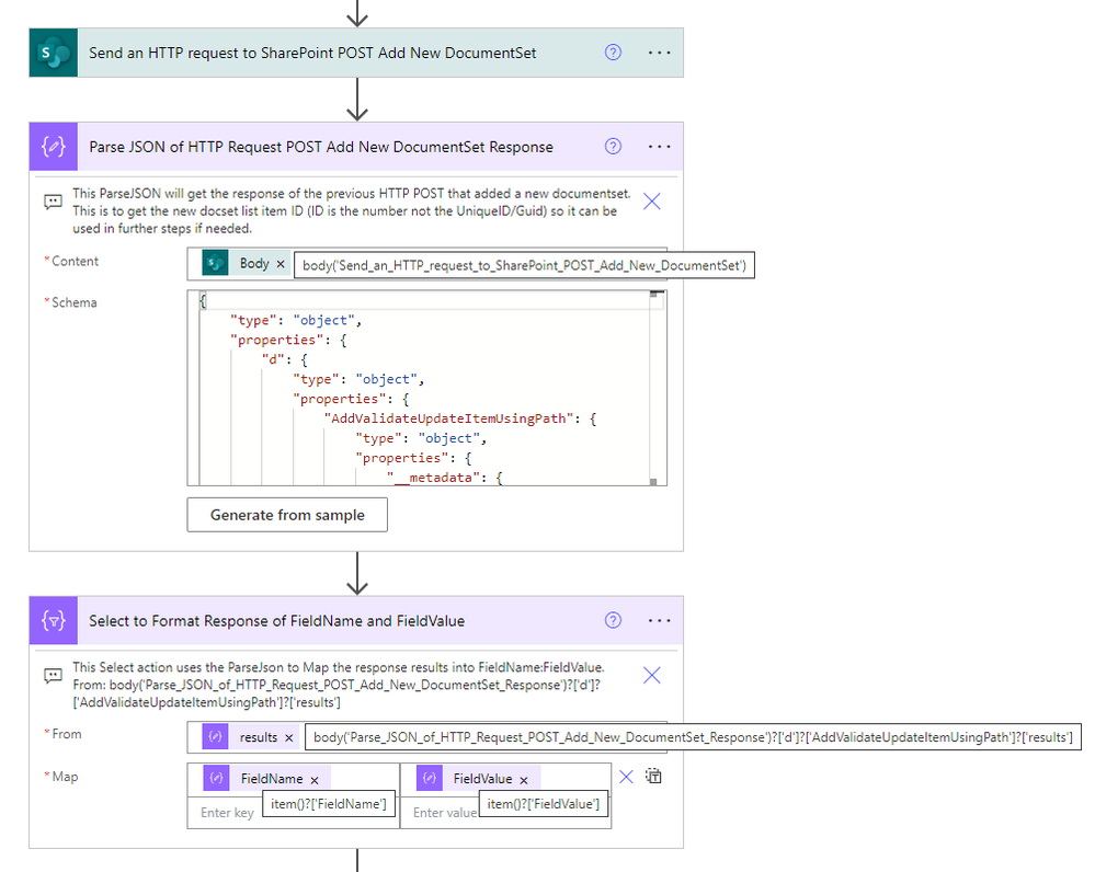 Parse JSON of the HTTP Create New DocumentSet