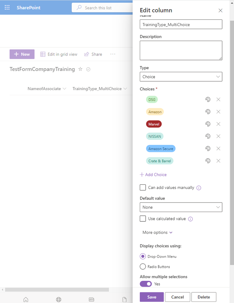 SharePoint Multi-Choice Column