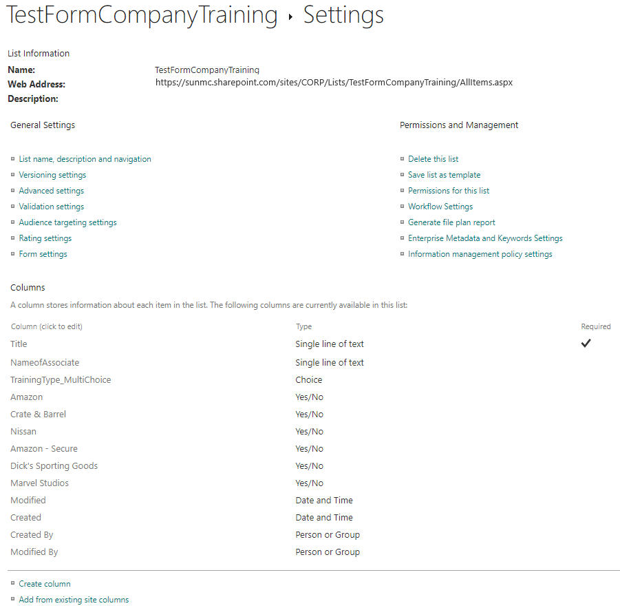 SharePoint List Settings