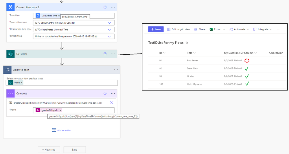 Example Flow Detail - Get Items and Compare Dates