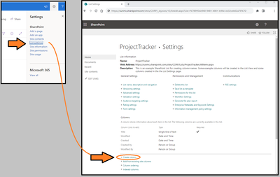 List Settings "Create column" selection