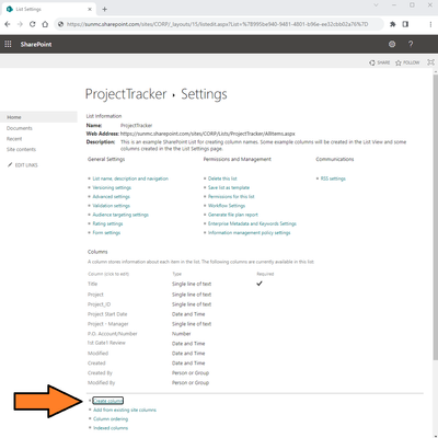 List Settings - Create Column