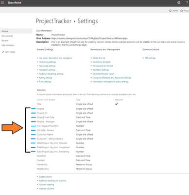 List Settings - Select each Column to Edit and View Details