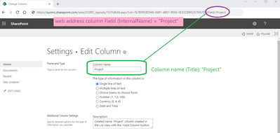 List Settings - Edit View Column "Project"