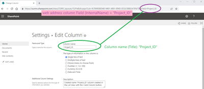 List Settings - Edit View Column "Project_ID"