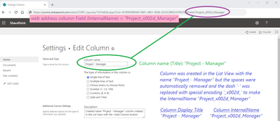 List Settings - Edit View Column "Project - Manager"