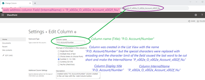List Settings - Edit View Column "P.O. Account/Number"