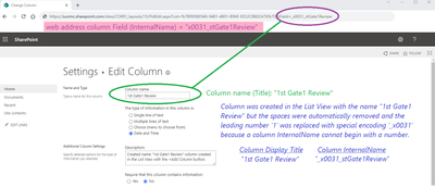 List Settings - Edit View Column "1st Gate1 Review"