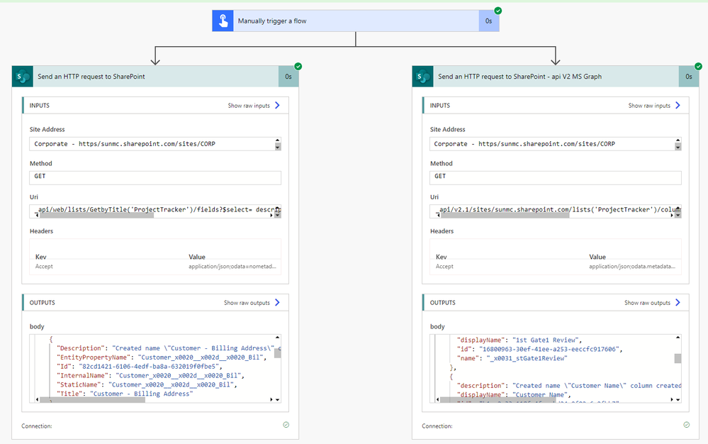 Results of Send HTTP Request to SharePoint - Fields and Columns