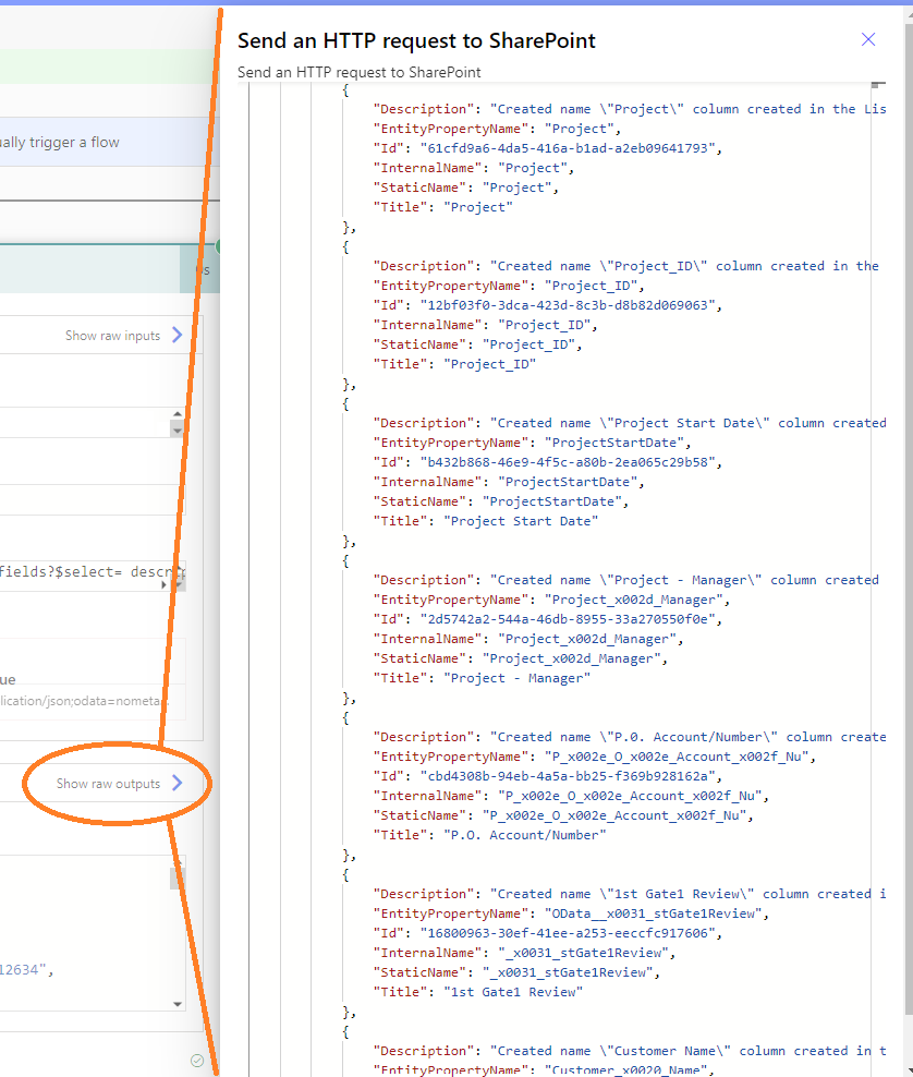 Results Send HTTP Request to SharePoint - Fields - Show raw outputs