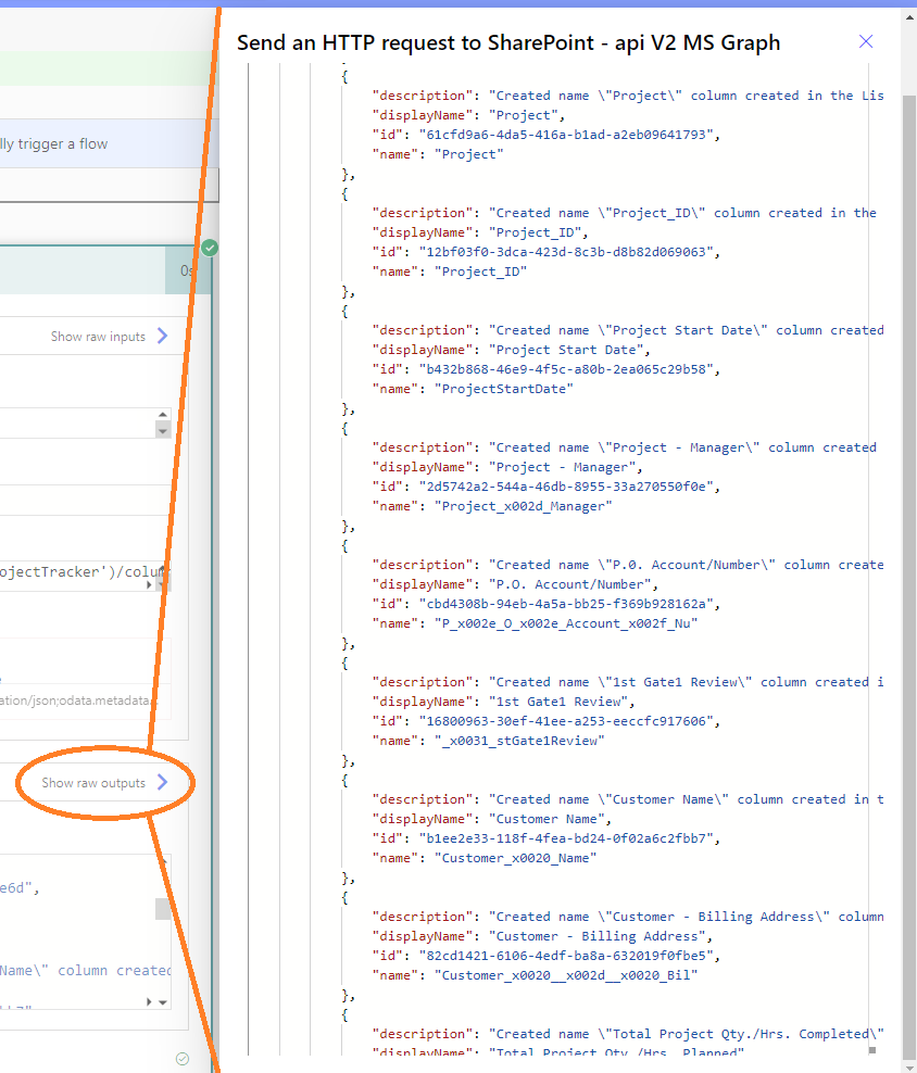 Results Send HTTP Request to Sharepoint - v2 Graph Columns - Show raw outputs