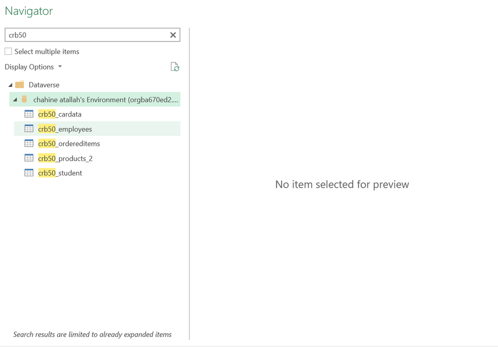 dataverse visibility in excel