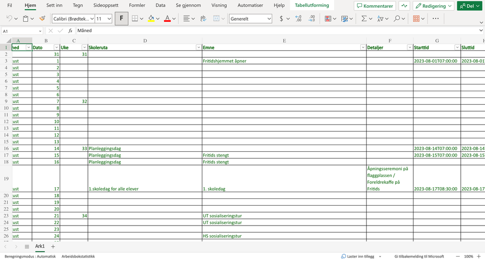 Here is the Excel document we are using.