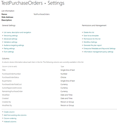 Purchase Order List Settings