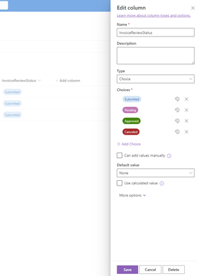 Invoice Review Status Choice Column