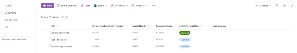 Invoice List with First Invoice Approved