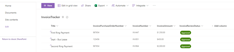 Invoice List Remaining Invoices Approved