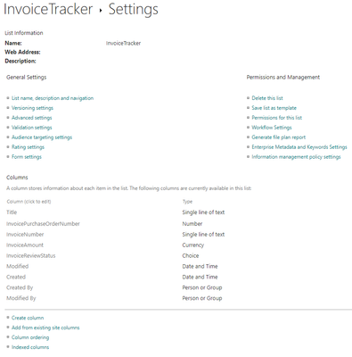 SharePoint List Settings