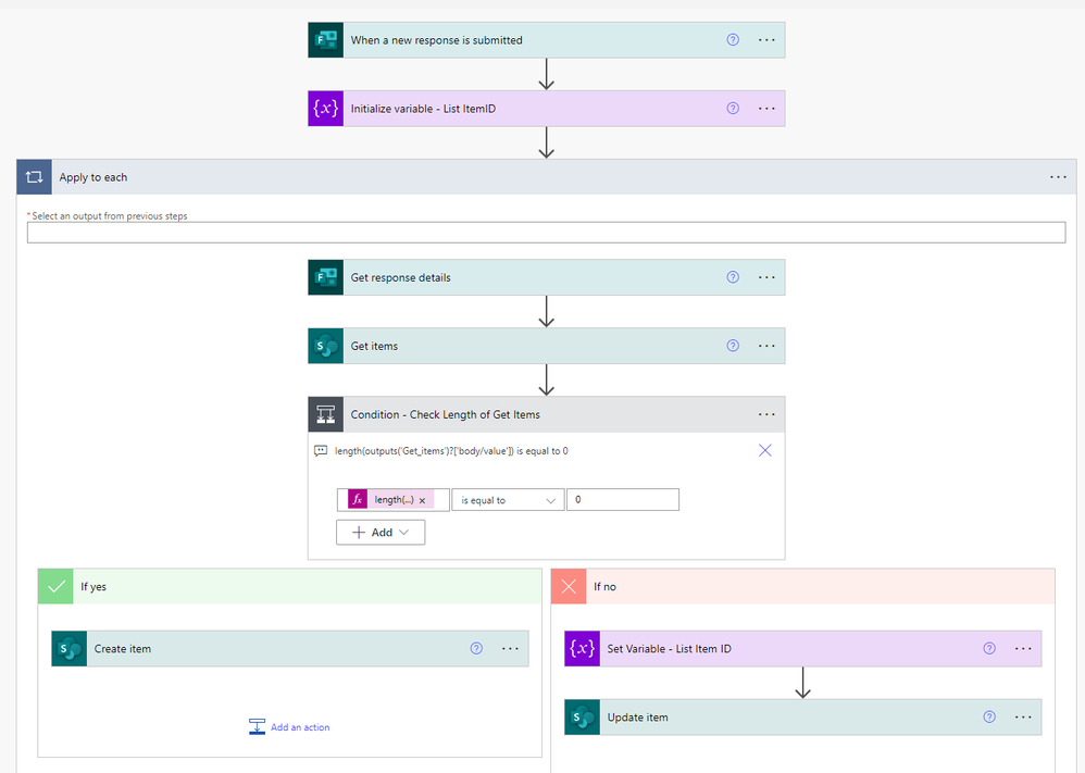 Initialize Variable as second action above Apply to Each and Get Response Details