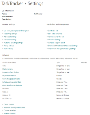 SharePoint List Settings to show the column types being used