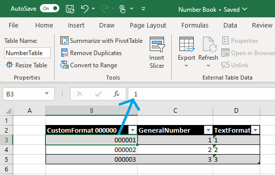 Excel Custom Format Number - Display is 000001 but the true value is 1