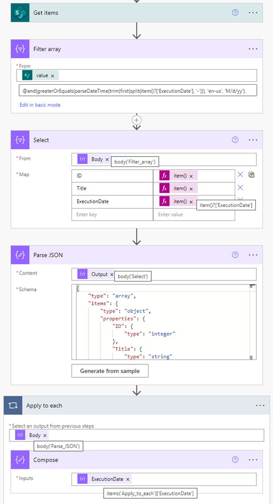 Filter Array - Select - Parse JSON - Apply to Each