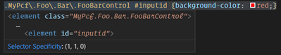 Visual Studio Code showing what this CSS selector would match