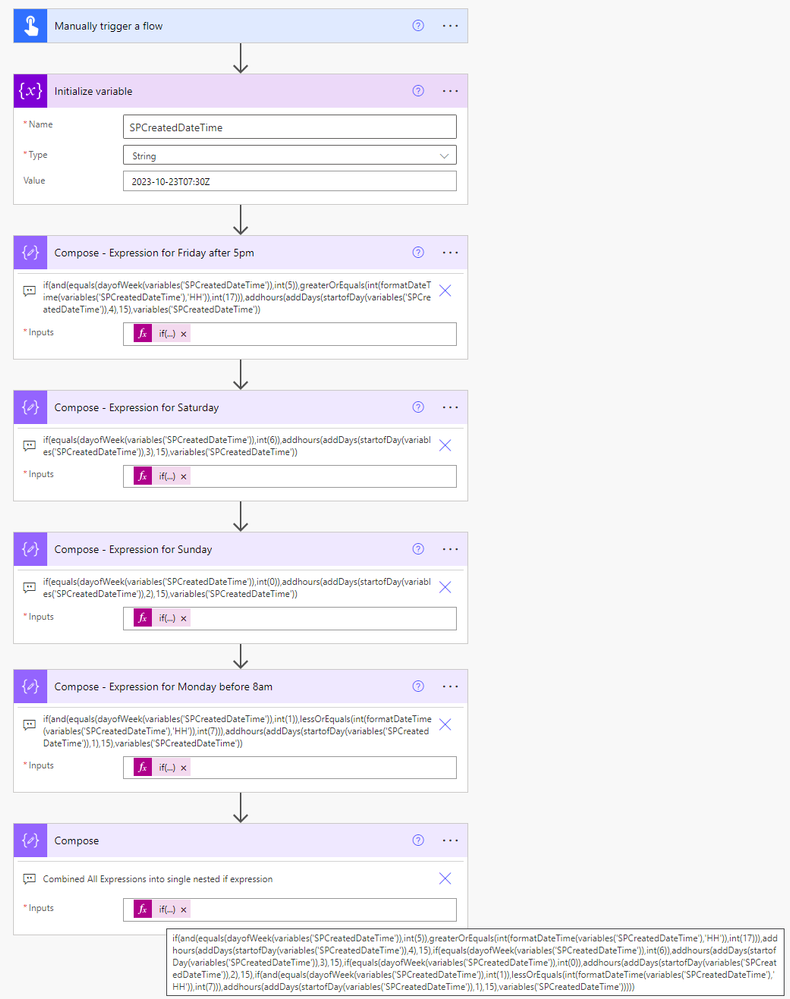 The 4 separate expressions are all included in the final compose.