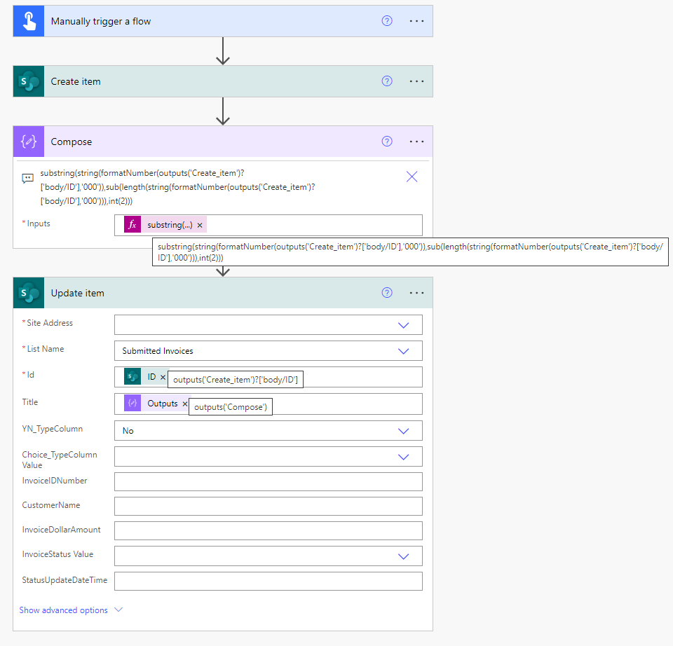 Create the Items - Format the ID of new item - Then Update the item