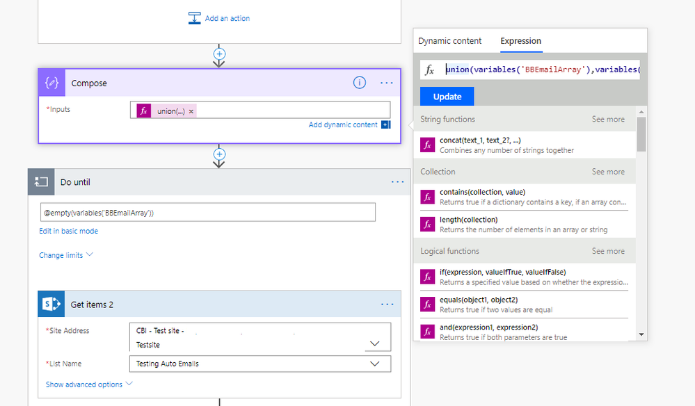 first(item()?['AssignedTo'])?['Email']     iseual to        first(variables('BBEmailArray'))