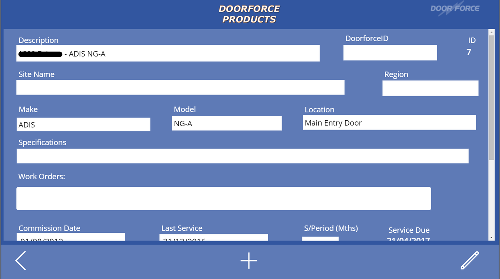 The selected record in detailed view (Form.mode=View). In this case, I wish to edit the record and selected a Site name and region.