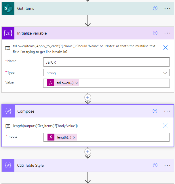 I add the Initialize Variable after my Get Items