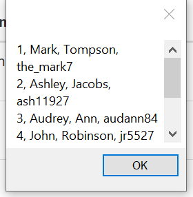 Table before converting to Json