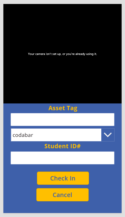 Checking in with camera barcode scanner and manual input of student ID. Which gets pushed to confirmation screen, where Im getting the error.