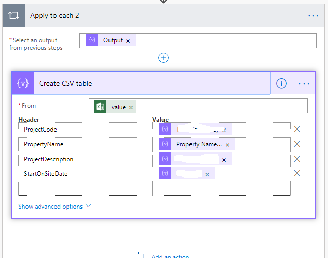 create a csv table