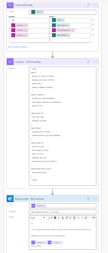 Table Formatting & Email Steps