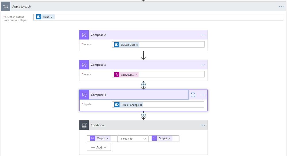 Compose 3 is taking compose 2 output and "addDays" -3. The condition is when Compose 3 is equal to Compose 1.