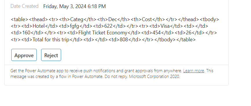 Microsoft workflow action Tabel not shown