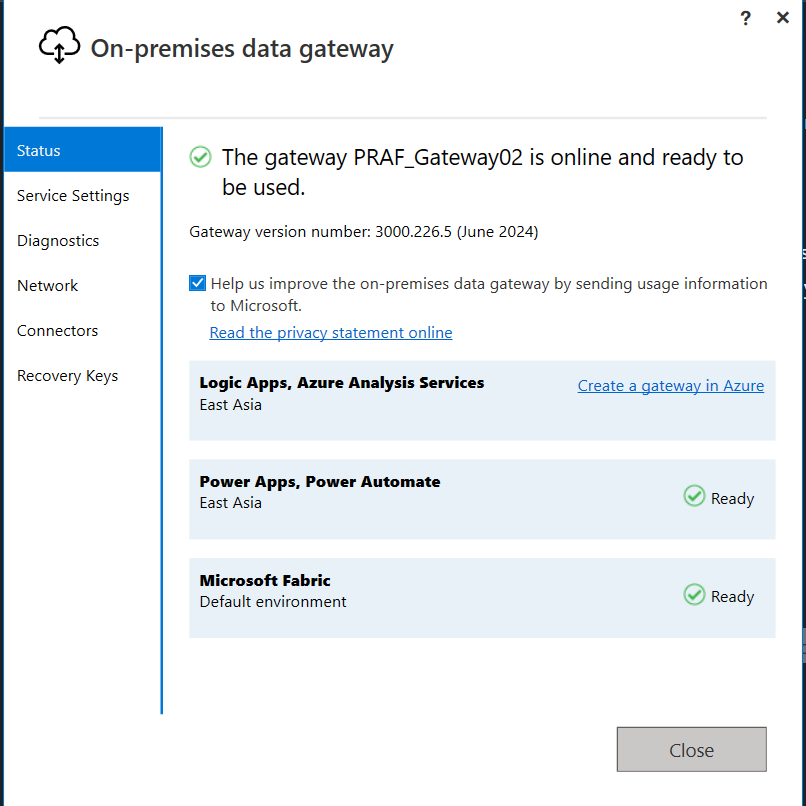 OnPremises Gateway Connection