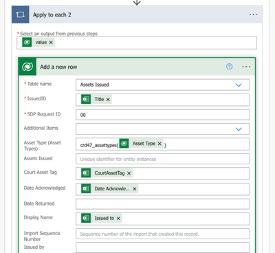 pass that value to Add a row action with Set name and GUID wrapped in parens